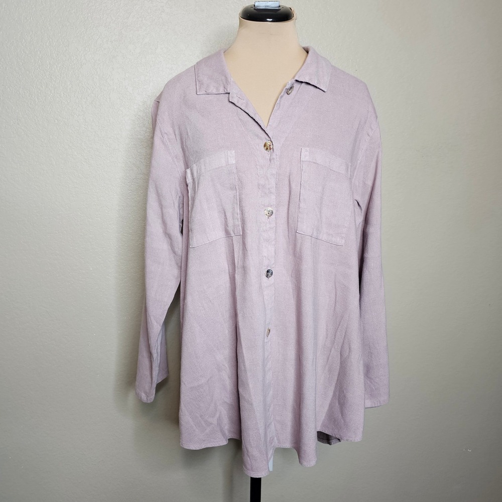 Kleen Lavender Linen Blend Button Front Tunic Shirt Large